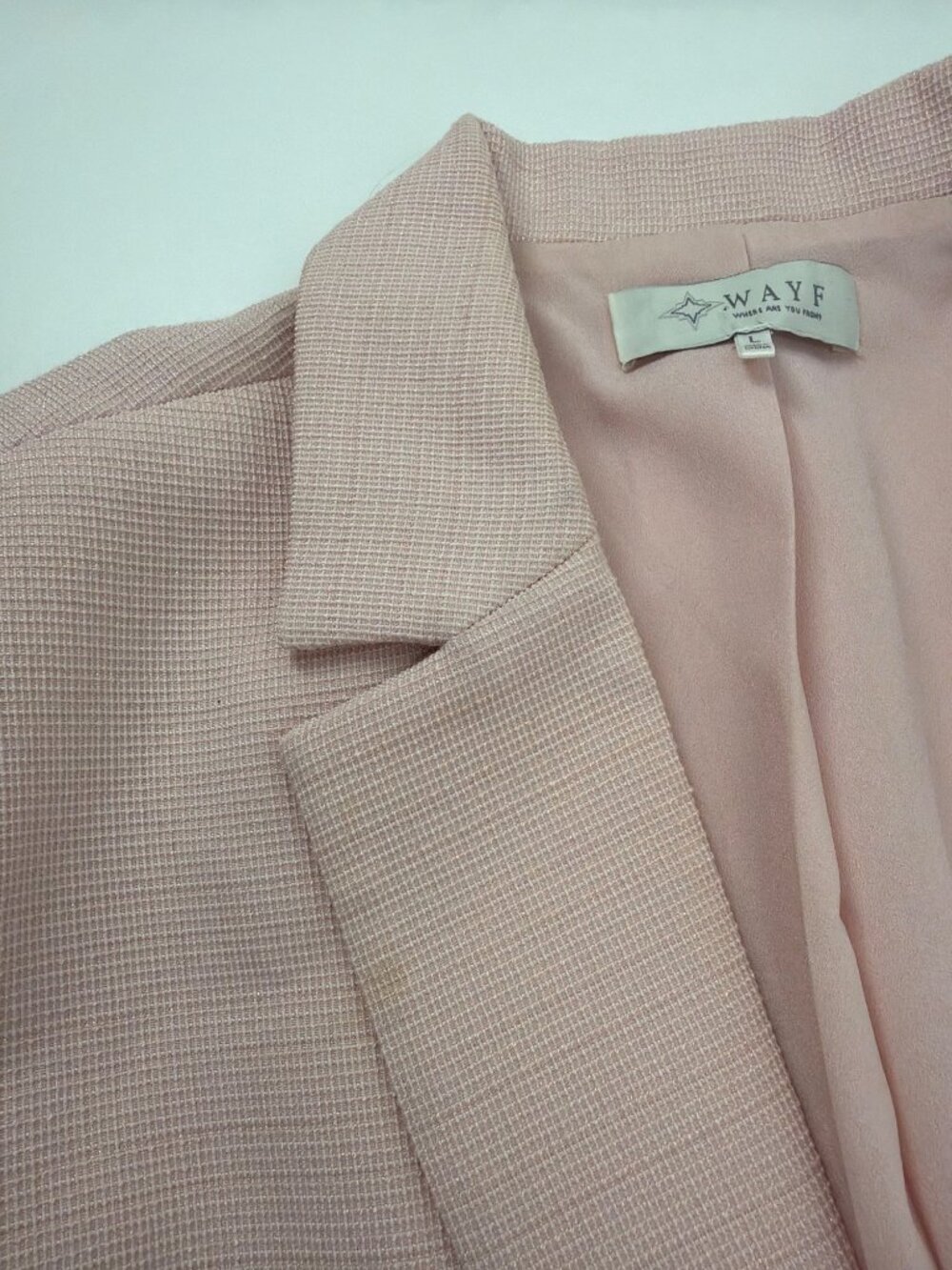 WAYF Light Academia Notch Lapel Blazer Blush Pink Womens Large Metallic Thread - Picture 6 of 9